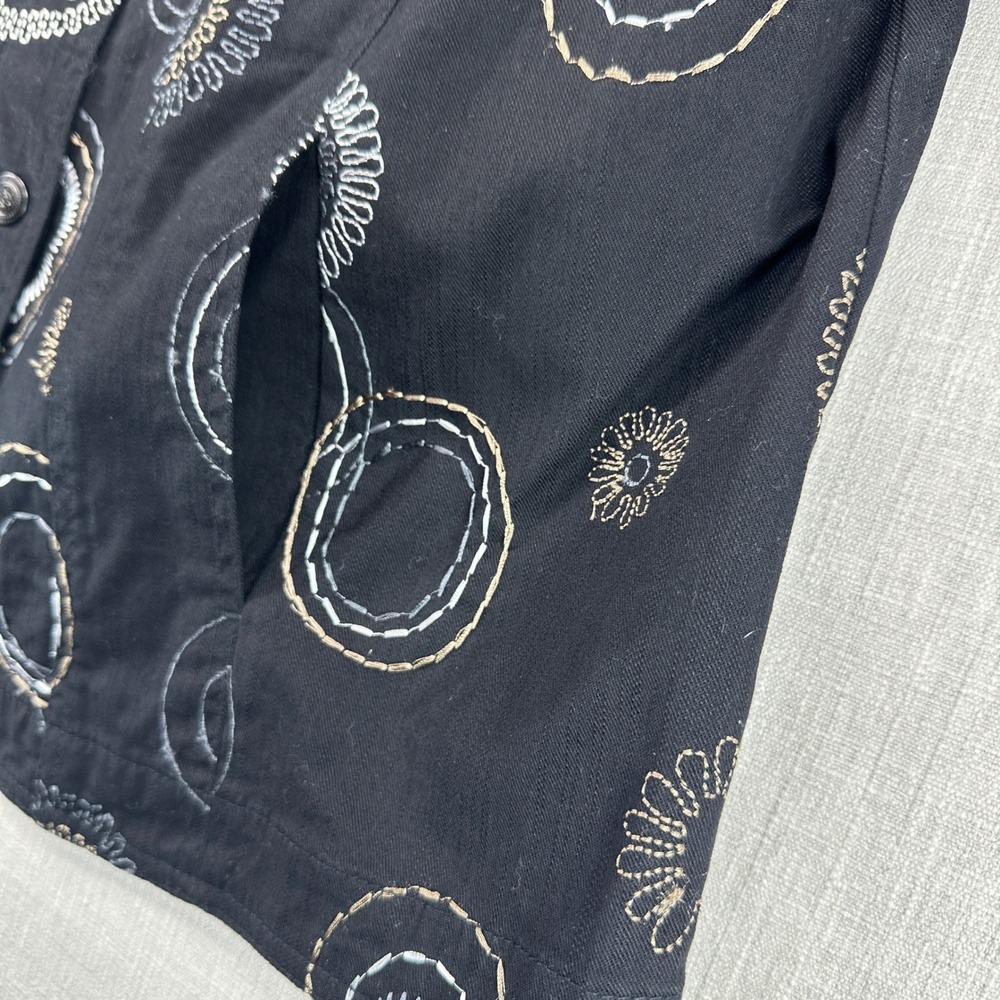 JM Collection Jacket Women 16W Black Embroidered Circle Button Front Stretch - Picture 6 of 8